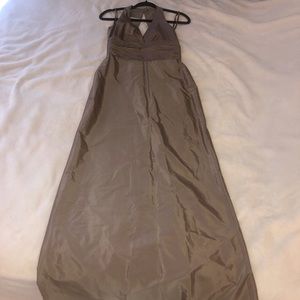 Brown champagne satin long dress. Size 2 a few flaws shown in photos